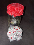 Red Sunflower/ Black and White Paisley Jar Bonnet - Regular Mouth