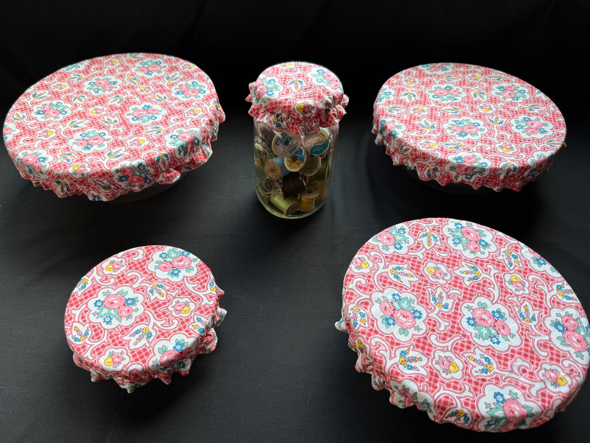 Vintage Red Floral Bowl Covers