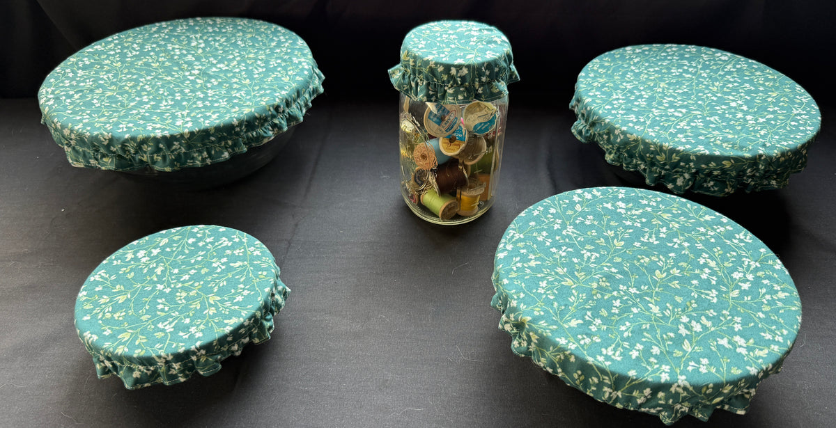 Green and White Ditsy Floral Bowl Covers