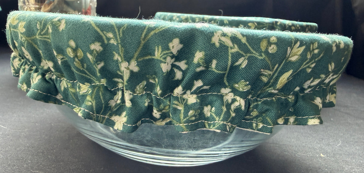 Green and White Ditsy Floral Bowl Covers