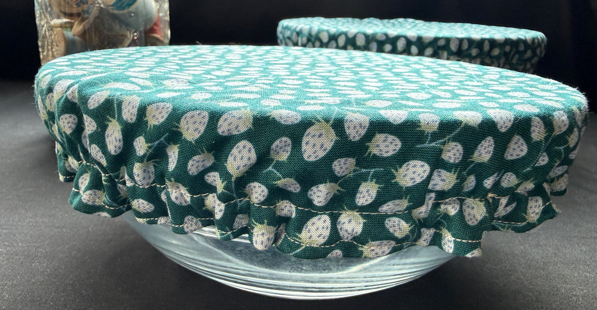 Green with White Strawberries Bowl Covers