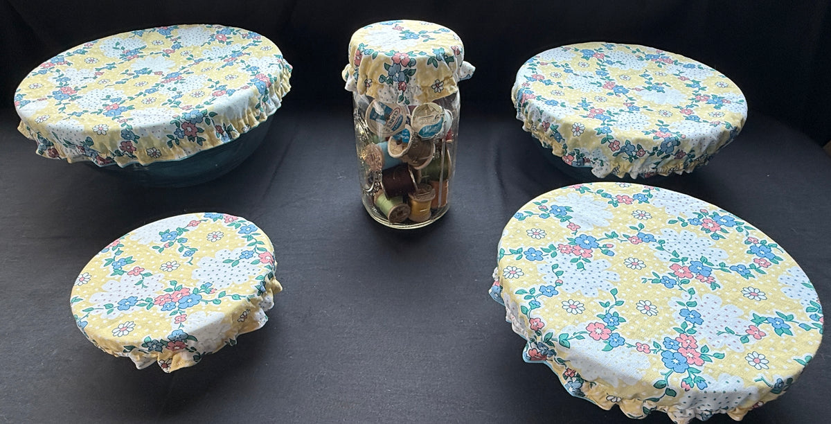 Vintage Yellow Floral Bowl Covers