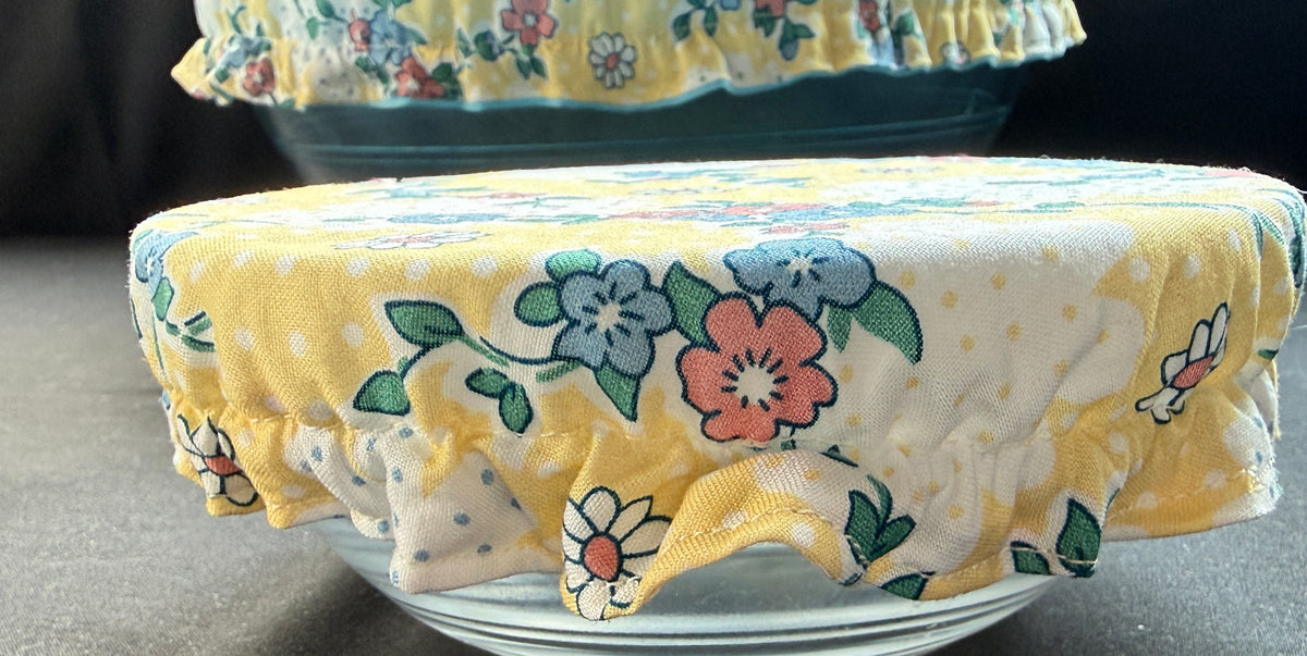 Vintage Yellow Floral Bowl Covers