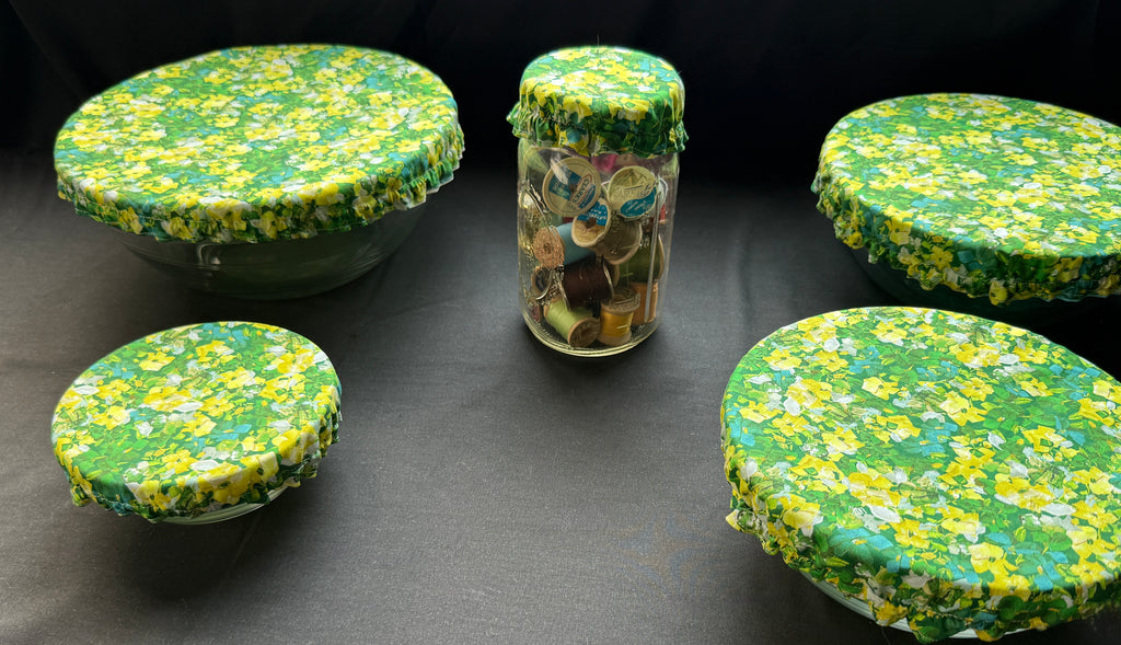 Green and Yellow Cubism Floral Bowl Covers