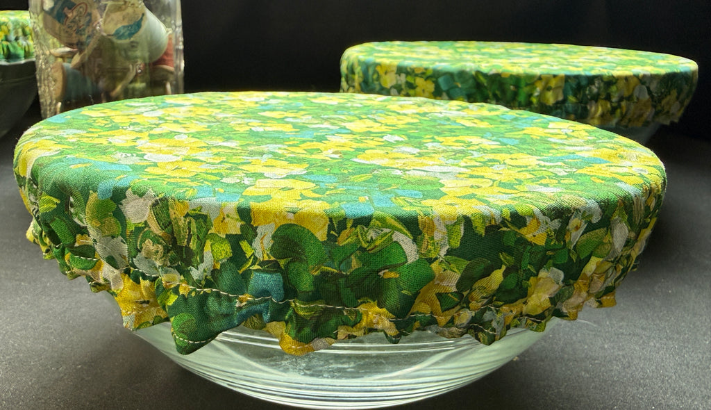 Green and Yellow Cubism Floral Bowl Covers